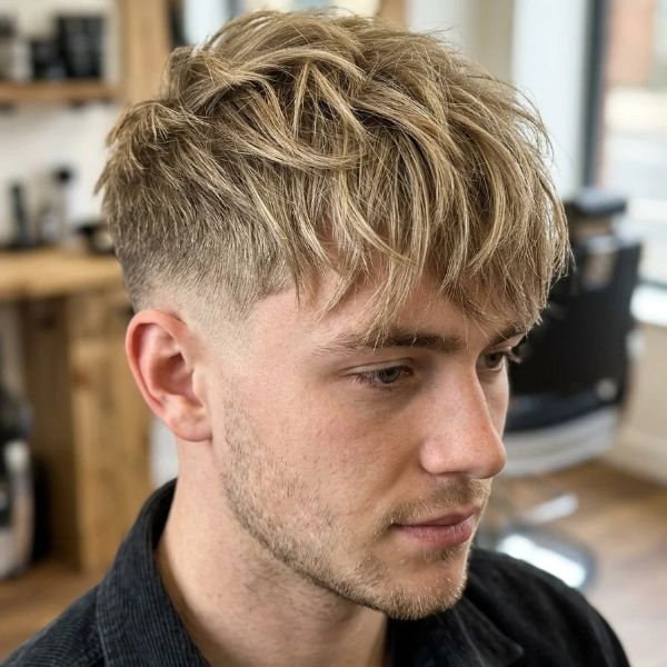 Blonde Textured Fringe Low Taper