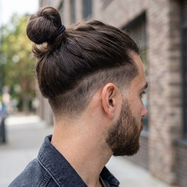 Man Bun Long Hair Taper Fade