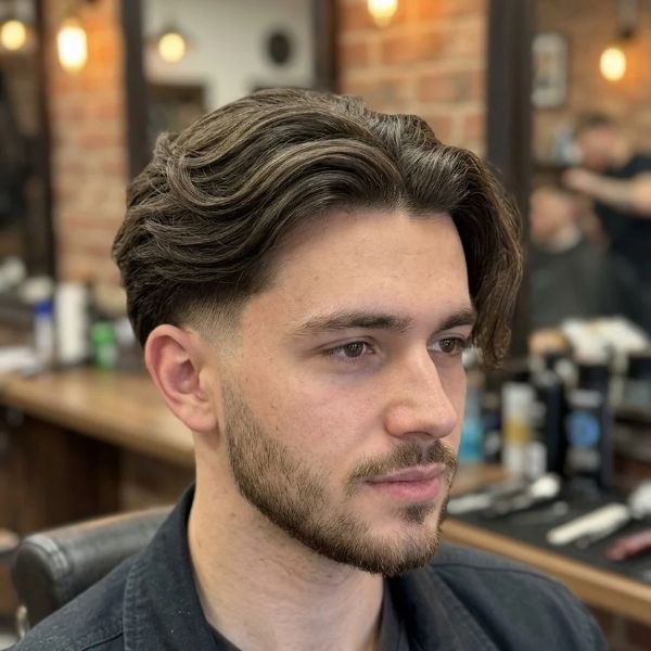 Middle Part Long Hair Taper Fade