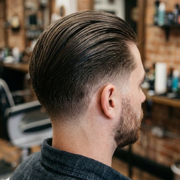 Slick Back Long Hair Taper Fade