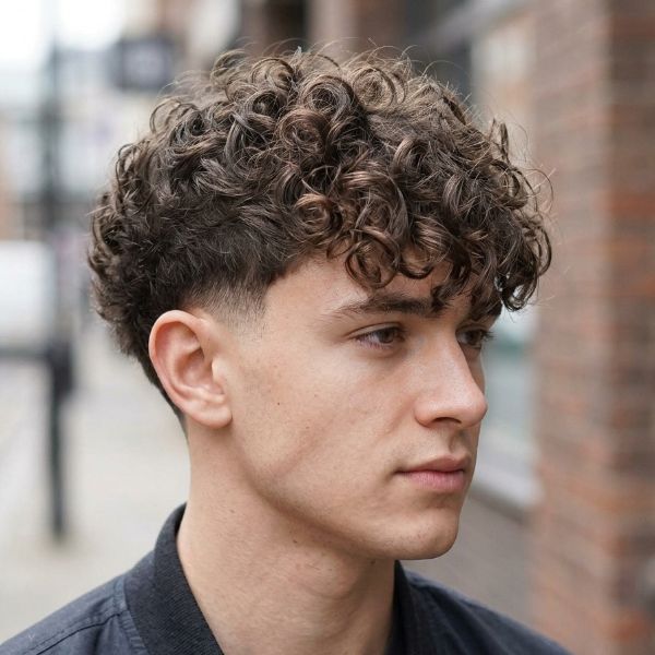 Textured Fringe Low Taper Curly Hair