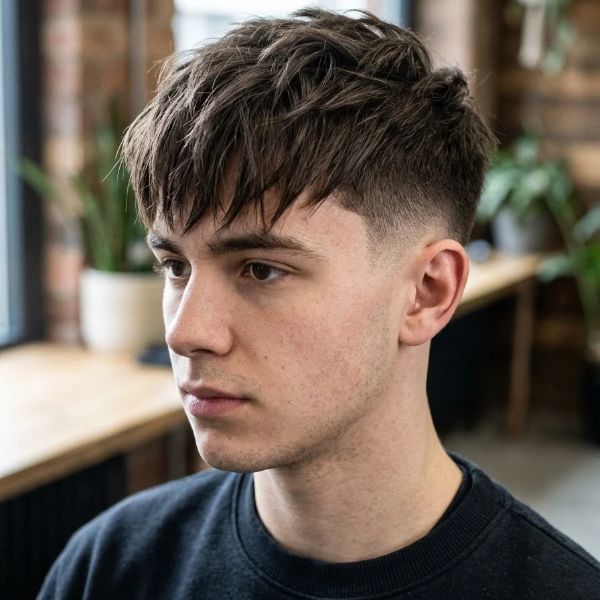 Textured Fringe Mid Taper Straight Hair
